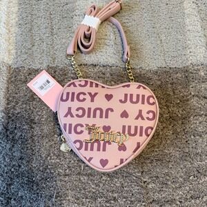 Juicy Couture Dusty Blush Fluffy Heart Crossbody Bag Logo Print Pink NWT